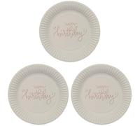 Folat 68702 Decorazione di compleanno Rosa, Crema, Oro champagne - Piatti - Crème Rose - 23 cm - 8 pezzi - Stoviglie di buon compleanno sofisticate e vivaci (Confezione da 3)
