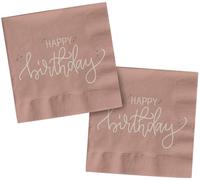 Folat 68703 Decorazione di compleanno Rosa, Crema, Oro champagne - Tovaglioli - Crème Rose - 33 x 33 cm - 20 pezzi - Stoviglie di buon compleanno sofisticate e vivaci