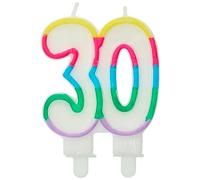 Folat Candele Colorblock Numero 30-7,5 x 6 cm-Decorazioni Torta adatto Feste di Compleanno, Anniversario, Matrimonio, Baby Shower, Multicolore, 24182