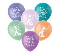 Folat compleanno a forma di sirena blu con glitter iridescenti-Palloncini in lattice-Mermaid Magic-33 cm-6 pezzi-Decorazioni a tema Sirenetta, Multicolore, 23932