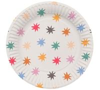Folat Decorazione bianca con stelle colorate-Piatti-Starburst-23 cm-8 pezzi-Stoviglie allegre e colorate per feste di compleanno di bambini e adulti, Multicolore, 26861