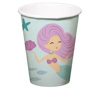 Folat Decorazione di compleanno a forma di sirena blu con glitter iridescenti-Bicchieri-Mermaid Magic-250 ml-8 pezzi-Stoviglie a tema Sirenetta, Verde, 23926