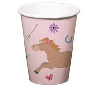 Folat Decorazione di Compleanno Rosa-Biecchieri-Happy Horses-250 ml-8 pezzi-Stoviglie per Feste a Tema Cavallo, 27502