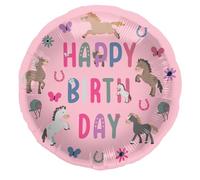Folat Decorazione di Compleanno Rosa-Palloncini Alluminio-Happy Horses-45 cm-Forniture per Feste a Tema Cavallo, 27510
