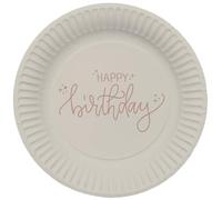 Folat Decorazione Rosa, Crema, Oro champagne-Piatti-Crème Rose-23 cm-8 pezzi-Stoviglie di buon compleanno sofisticate e vivaci, 68702