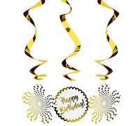 Folat - Happy Birthday Lusso Deco A Spirale di Lamina d'oro - 3 Pezzi