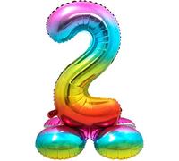 Folat-Number 64292 alluminio Numero Figura 2 Arcobaleno 86 cm-decorazione palloncino di elio per compleanno, anniversario, Rainbow Con Base, costumes