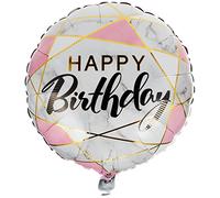 Folat - Palloncino Foil 'Happy Birthday' Marmo e Rosa - 45 cm