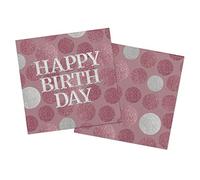 Folat - Tovaglioli rosa lucido "Happy Birthday" 33x33cm - 20 pezzi