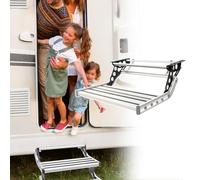 Foldable Aluminium Alloy Camper Stairs, Foldable Aluminum Alloy Camper Steps, RV Door Entry Bottom Step, 440lbs / 200kg Load, Easy To Install, for Motorhome RV Campervan Caravan Silver-nolight