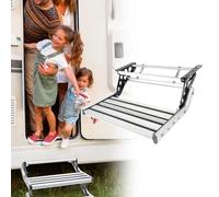Foldable Aluminium Alloy Camper Stairs, Foldable Aluminum Alloy Camper Steps, RV Door Entry Bottom Step, 440lbs / 200kg Load, Easy To Install, for Motorhome RV Campervan Caravan Silver-withlight