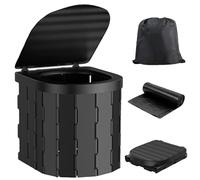 Foldable Camping Toilet, Compact Car Toilet, Portable Toilets With Lid, Abs Portable Potty Bucket 33 x 28 x 6,8 cm for Outdoor Activities, 1pc Toilet, 1pc Bag, 20 pezzi Replaceable Bags, Black/Grigio