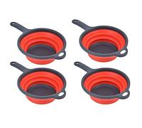 Foldable Colander Strainer Set of 4 | Foldable Design Saves Kitchen Space | Food Grade Plastic Colander for Pasta/Vegetables/Fruits | Hanging Hole for Easy Storage (Red)