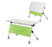 Foldable Conference Room Tables, Flip Top Mobile Training Table, Modern Conference Desk with Silent Wheels Waterproof Desktop, Large Meeting Desk, Suitable for Office,classr, 140cm