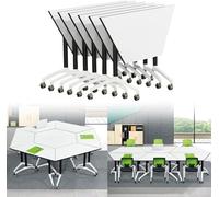 Foldable Conference Table, Flip Top Mobile Training Tables with Modesty Locking Casters, White Seminar Meeting Business DeskWood for Office,Classr