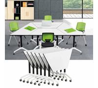 Foldable Conference Table, Flip Top Mobile Training Tables with Modesty Locking Casters, White Seminar Meeting Business DeskWood for Office,Classr