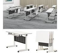 Foldable Conference Table, Set of 4 Mobile Training Tables with Flip Top Lockable Wheels Deflective Plate Office Meeting Room Classroom