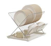 Foldable Dish Drying Rack - Tableware Storage Rack | 2 Tier Countertop Dish Drainers For Kitchen Counter | Detachable Water Catcher Tray, Drying Racks Kitchen Foldable For Cutlery, Plates, Dishes