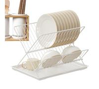 Foldable Dish Drying Rack - Tableware Storage Rack | 2 Tier Countertop Dish Drainers For Kitchen Counter | Detachable Water Catcher Tray, Drying Racks Kitchen Foldable For Cutlery, Plates, Dishes