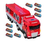Foldable Ejection Race Track, Carrier Truck with 8 Cars, 12.4x3.82x2.76 Inches Double-Layered Metal Transporter, Storage Truck Toy with Slide Launch, Racing Playset, Portable Car Track for Kids