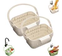 Foldable Hanging Sink Drain Basket, Stretchable Kitchen Colander with Flip Cover, Expandable Foldable Sink Hanging Drain Basket Strainer Colander for Fruits Vegetables (white)