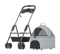 Foldable Pet Stroller Carriage Travel Cage Carrier Breathable Dog Pushchair Cart, Pet Dog Strollers For Small Medium Dogs, Pet Cat Stroller Separable Dog Pram With Cup Holder(Grey a)