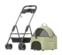 Foldable Pet Stroller Carriage Travel Cage Carrier Breathable Dog Pushchair Cart, Pet Dog Strollers For Small Medium Dogs, Pet Cat Stroller Separable Dog Pram With Cup Holder(Green)