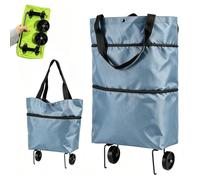 Foldable Shopping Trolley on Wheels, Foldable 2-in-1 Shopping Bag (Blue#b)