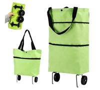 Foldable Shopping Trolley on Wheels, Foldable 2-in-1 Shopping Bag (Green)