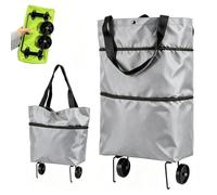 Foldable Shopping Trolley on Wheels, Foldable 2-in-1 Shopping Bag (Grey)