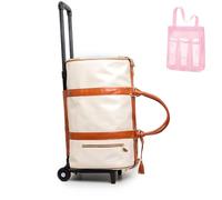 Foldable Travel Bag 2.0, Trendfetchus Foldable Travel Bag with wheels, Carry On Garment Bags, With Portable Mesh Shower Caddy, Large Weekender Bags for Men Women (White 2)