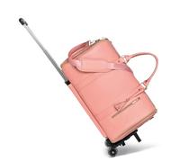 Foldable Travel Bags with Wheels, 60L 2 in 1 Convertible PU Waterproof Large Capacity Foldable Travel Bags with Trolley Glide Wheels for Travel & Airplane (Pink)