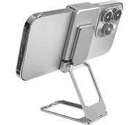 Folding Bracket for Phone, New Upgraded Back Clip Type 360° Folding Bracket, Built-in Sensing Magnetic Material Lightweight Fully Adjustable Metal Double Ring Square Phone Holder (Silver)