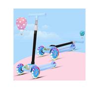 Folding Children Scooter 3 Flashing Wheels Glider Push Adjustable Height Wide Deck for 28 Years Boys Girls Blue