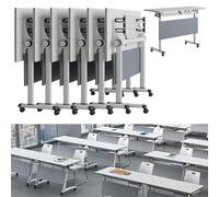 Folding Conference Room Table, Flip Top Mobile Meeting Office Training Room Desk with Wheel, Modern Training Meeting Seminar Classroom Tables(O 6Pack 47.2 x 23.6 x 29.5inch)