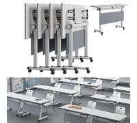 Folding Conference Room Table, Flip Top Mobile Meeting Office Training Room Desk with Wheel, Modern Training Meeting Seminar Classroom Tables(O 4Pack 55.1 x 23.6 x 29.5inch)