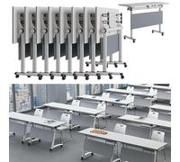Folding Conference Room Table, Flip Top Mobile Meeting Office Training Room Desk with Wheel, Modern Training Meeting Seminar Classroom Tables(O 8Pack 55.1 x 23.6 x 29.5inch)