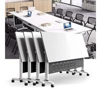 Folding Conference Room Table, Flip Top Mobile Meeting Office Training Room Desk with Wheel, Modern Training Meeting Seminar Classroom Tables(E 4Pack 63 x 23.6 x 29.5inch)