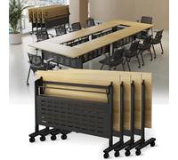 Folding Conference Table Mobile Flip Top Meeting Table 4pcs Modern Conference Room Desk Foldable Rolling Training Desk with Locking Wheels for Office Meeting Room Easy Assembly
