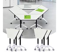 Folding Conference Table, Mobile Training Desk with Silent Wheels Flip Top Rolling Seminar Meeting Desk Business Style Wooden Meeting Table for Office, Conference Rooms, Training Rooms, Classr