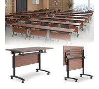 Folding Conference Table, Mobile Training Desk with Silent Wheels Flip Top Rolling Seminar Meeting Desk Business Style Wooden Meeting Table for Office, Conference Rooms, Training Rooms, Classr