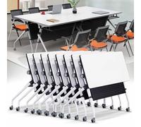 Folding Conference Table, Mobile Training Desk with Silent Wheels Flip Top Rolling Seminar Meeting Desk Business Style Wooden Meeting Table for Office, Conference Rooms, Training Rooms, Classr
