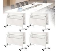 Folding Conference Table, Mobile Training Desk with Silent Wheels Flip Top Rolling Seminar Meeting Desk Business Style Wooden Meeting Table for Office, Conference Rooms, Training Rooms, Classr
