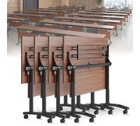 Folding Conference Table, Mobile Training Desk with Silent Wheels Flip Top Rolling Seminar Meeting Desk Business Style Wooden Meeting Table for Office, Conference Rooms, Training Rooms, Classr