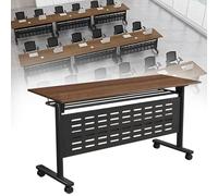 Folding Conference Table, Mobile Training Desk with Silent Wheels Flip Top Rolling Seminar Meeting Desk Business Style Wooden Meeting Table for Office, Conference Rooms, Training Rooms, Classr