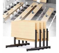 Folding Conference Table, Mobile Training Desk with Silent Wheels Flip Top Rolling Seminar Meeting Desk Business Style Wooden Meeting Table for Office, Conference Rooms, Training Rooms, Classr