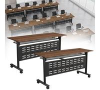 Folding Conference Table, Mobile Training Desk with Silent Wheels Flip Top Rolling Seminar Meeting Desk Business Style Wooden Meeting Table for Office, Conference Rooms, Training Rooms, Classr