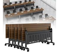 Folding Conference Table, Mobile Training Desk with Silent Wheels Flip Top Rolling Seminar Meeting Desk Business Style Wooden Meeting Table for Office, Conference Rooms, Training Rooms, Classr