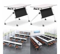 Folding Conference Table, Mobile Training Desk with Silent Wheels Flip Top Rolling Seminar Meeting Desk Business Style Wooden Meeting Table for Office, Conference Rooms, Training Rooms, Classr