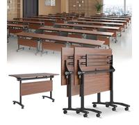 Folding Conference Table, Mobile Training Desk with Silent Wheels Flip Top Rolling Seminar Meeting Desk Business Style Wooden Meeting Table for Office, Conference Rooms, Training Rooms, Classr